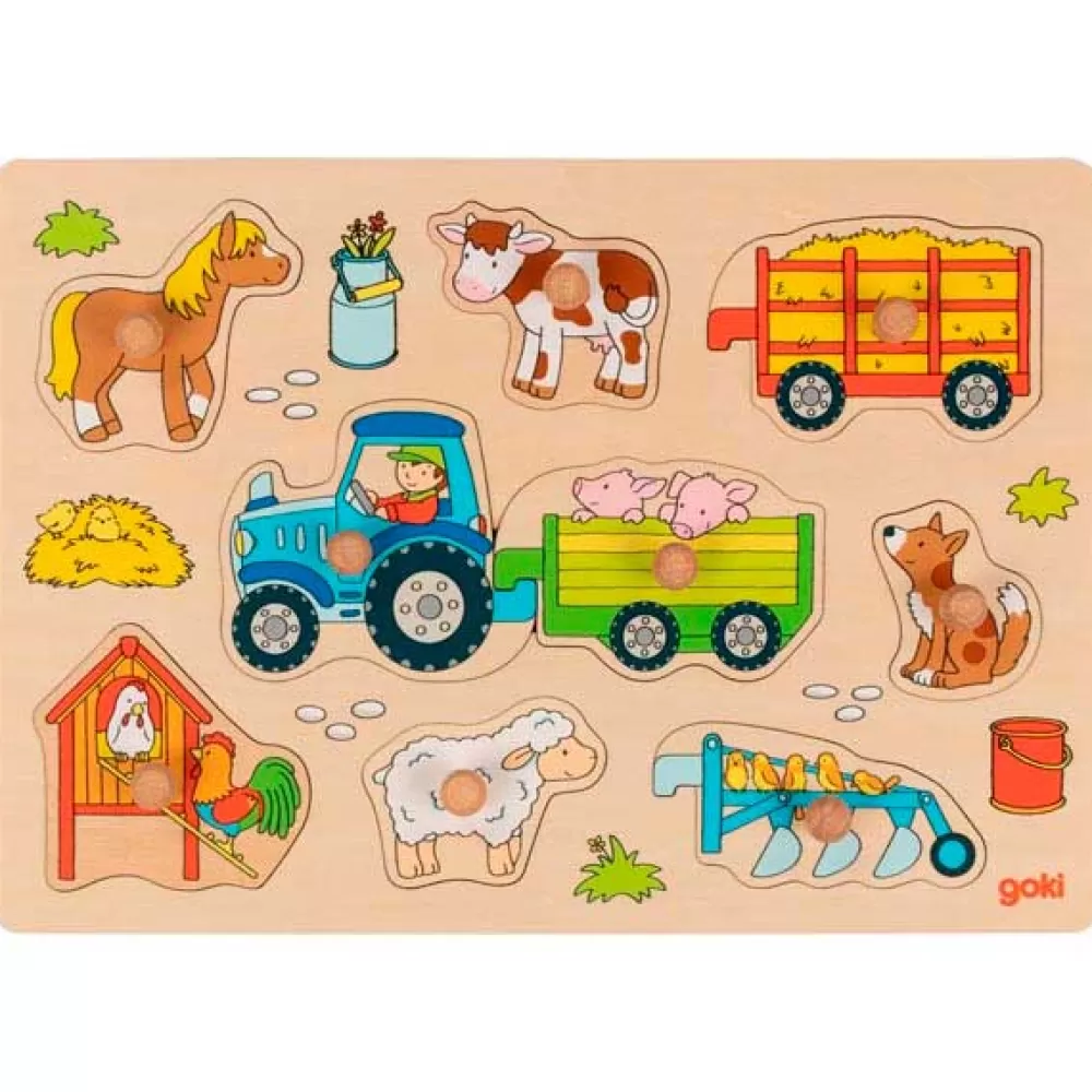 Puzzles De Madera>Juguetes Goki Encaje Tractor Con Remolques Madera