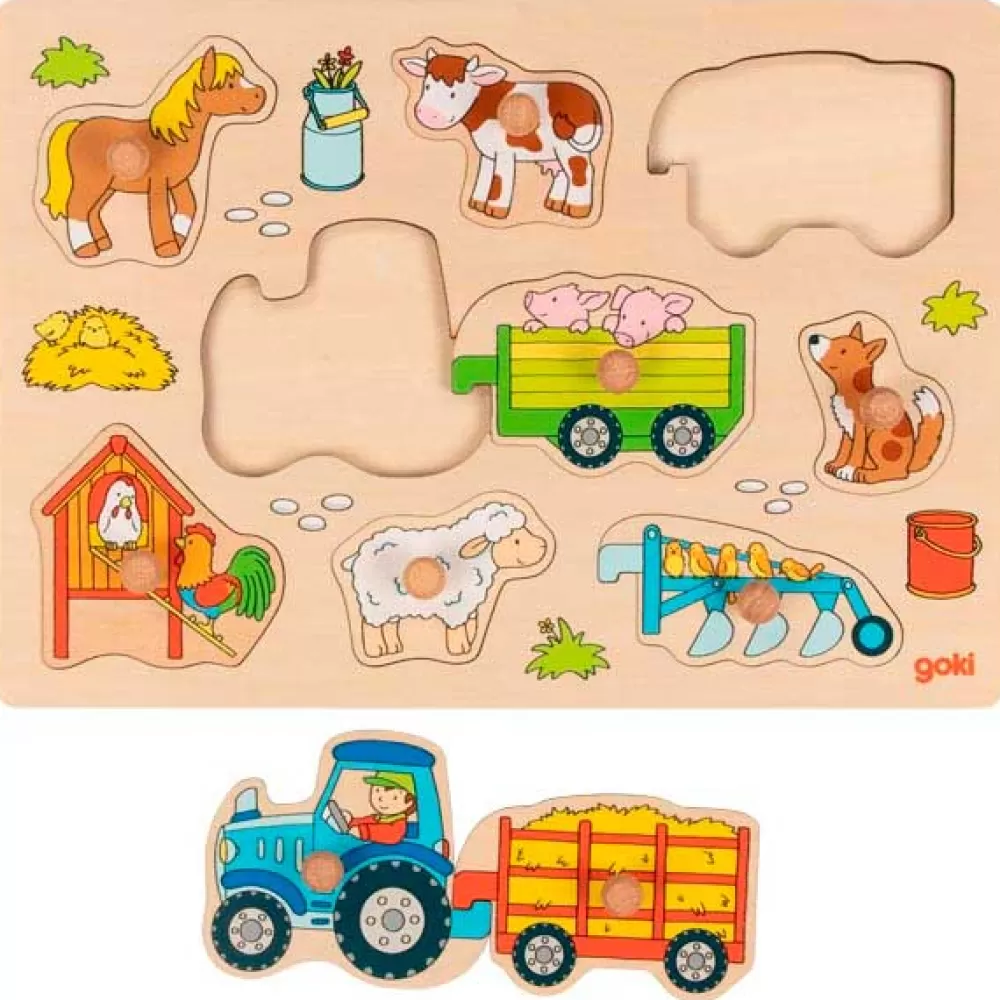 Puzzles De Madera>Juguetes Goki Encaje Tractor Con Remolques Madera